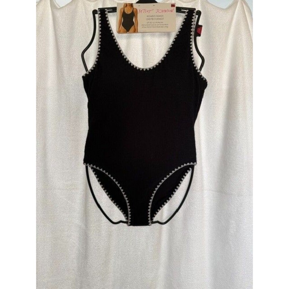 Betsey Johnson Womens One Piece Swimsuit Black White Crochet Trim sm NWT